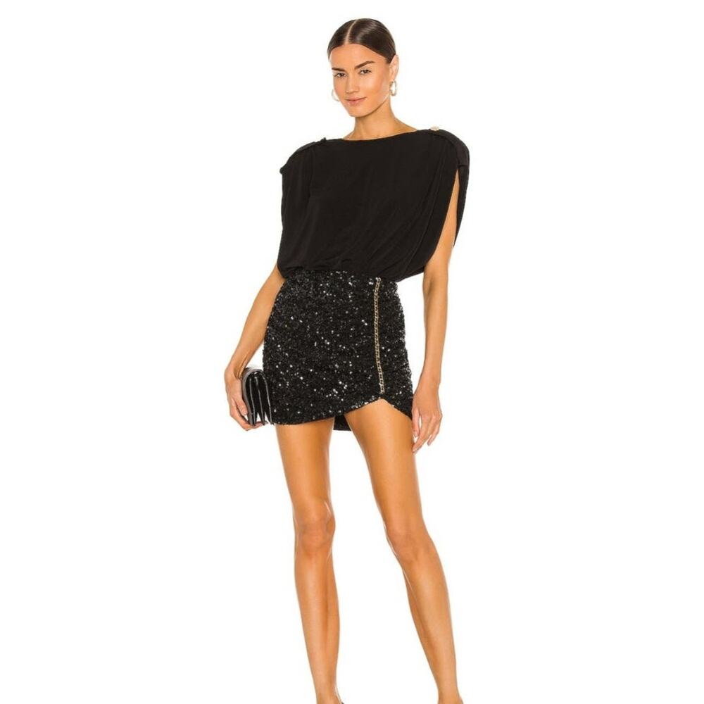 Retrofete Celestia Mini Skirt in Black Sequins Size Medium NWT
